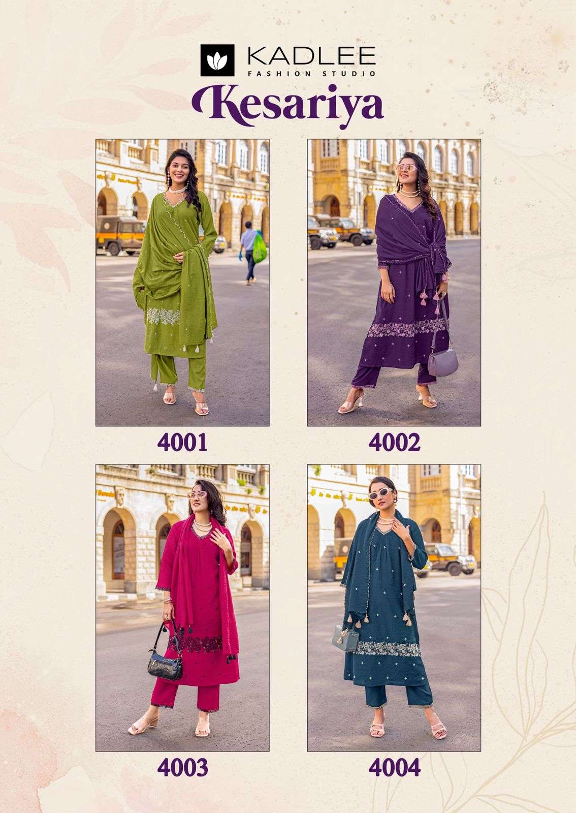 KADLEE FASHION KESARIYA VISCOSE FANCY WORKS LADIES 3PCS SET COLLECTION 