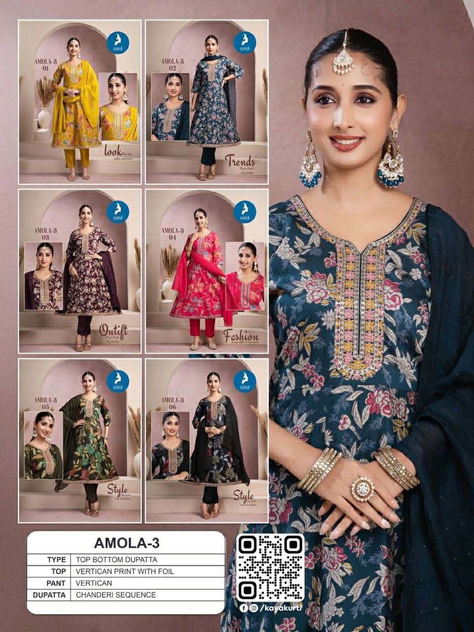 KAVYA AMOLA VOL 3 FANCY DESIGNER ANARKALI STYLE LADIES 3PCS SET COLLECTION 
