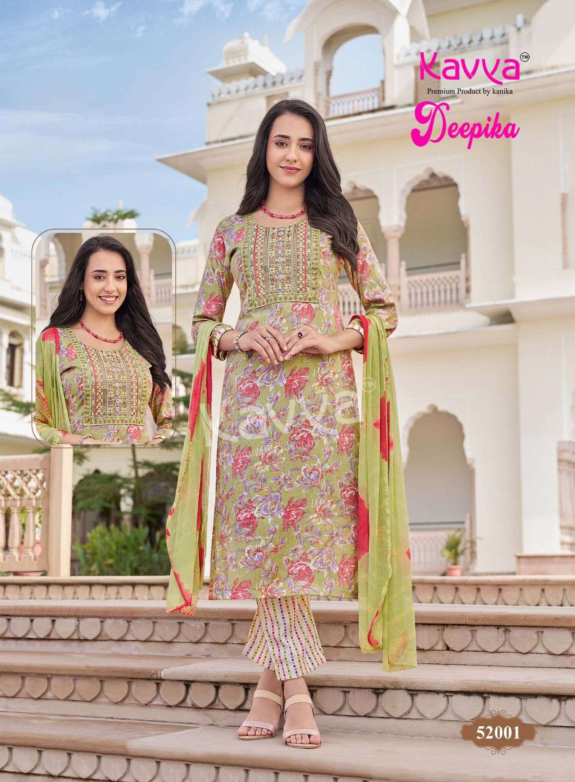 KAVYA DEEPIKA VOL 52 STRAIGHT CUT LADIES KURTI BOTTOM AND DUPATTA SET 
