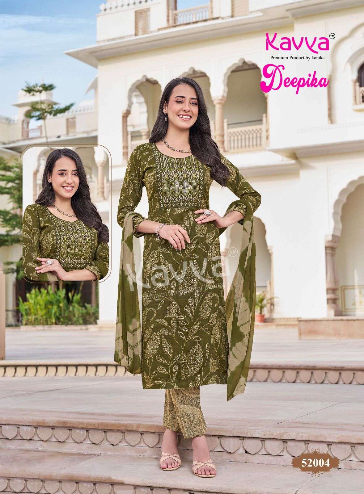 KAVYA DEEPIKA VOL 52 STRAIGHT CUT LADIES KURTI BOTTOM AND DUPATTA SET 