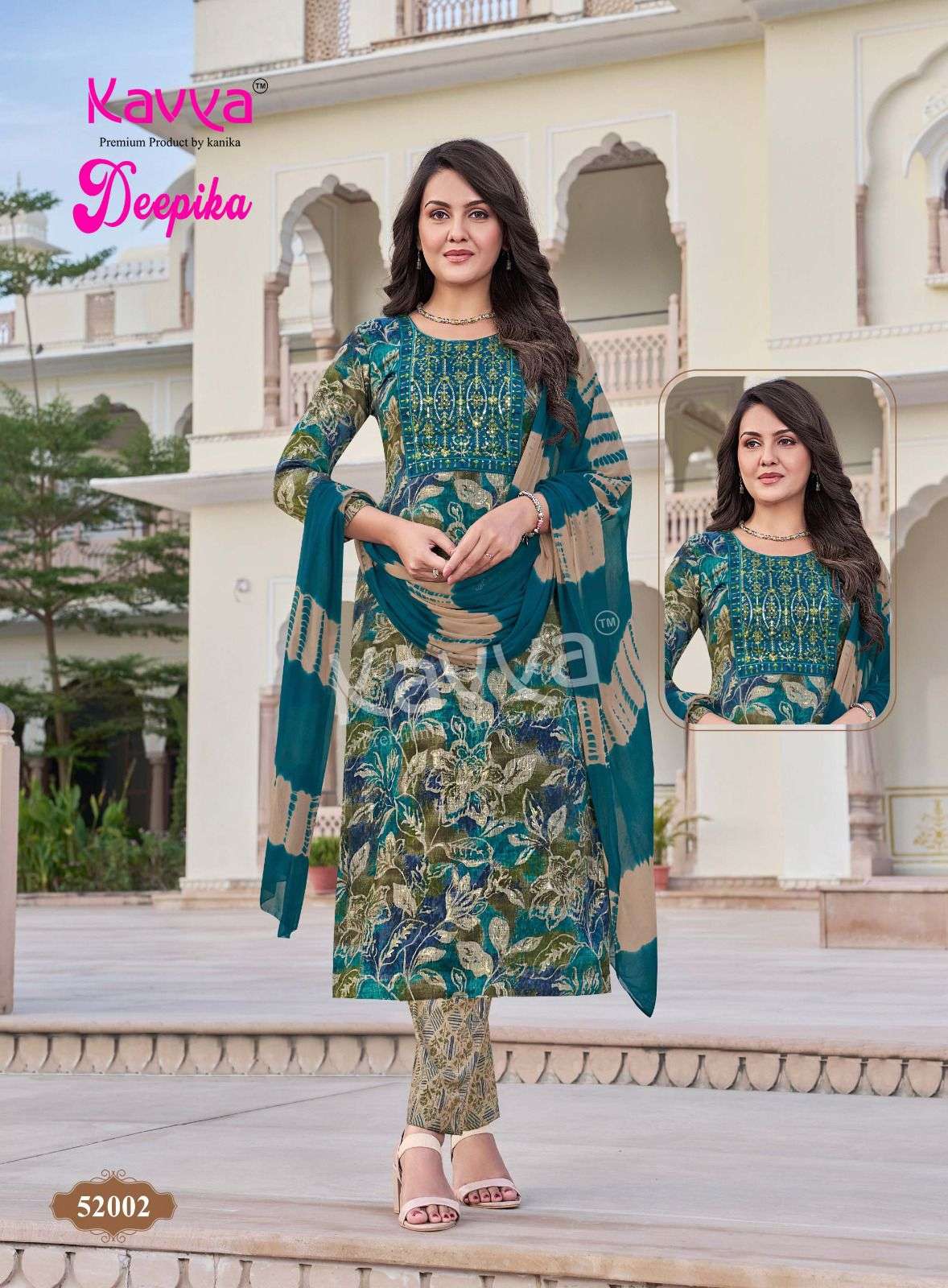 KAVYA DEEPIKA VOL 52 STRAIGHT CUT LADIES KURTI BOTTOM AND DUPATTA SET 