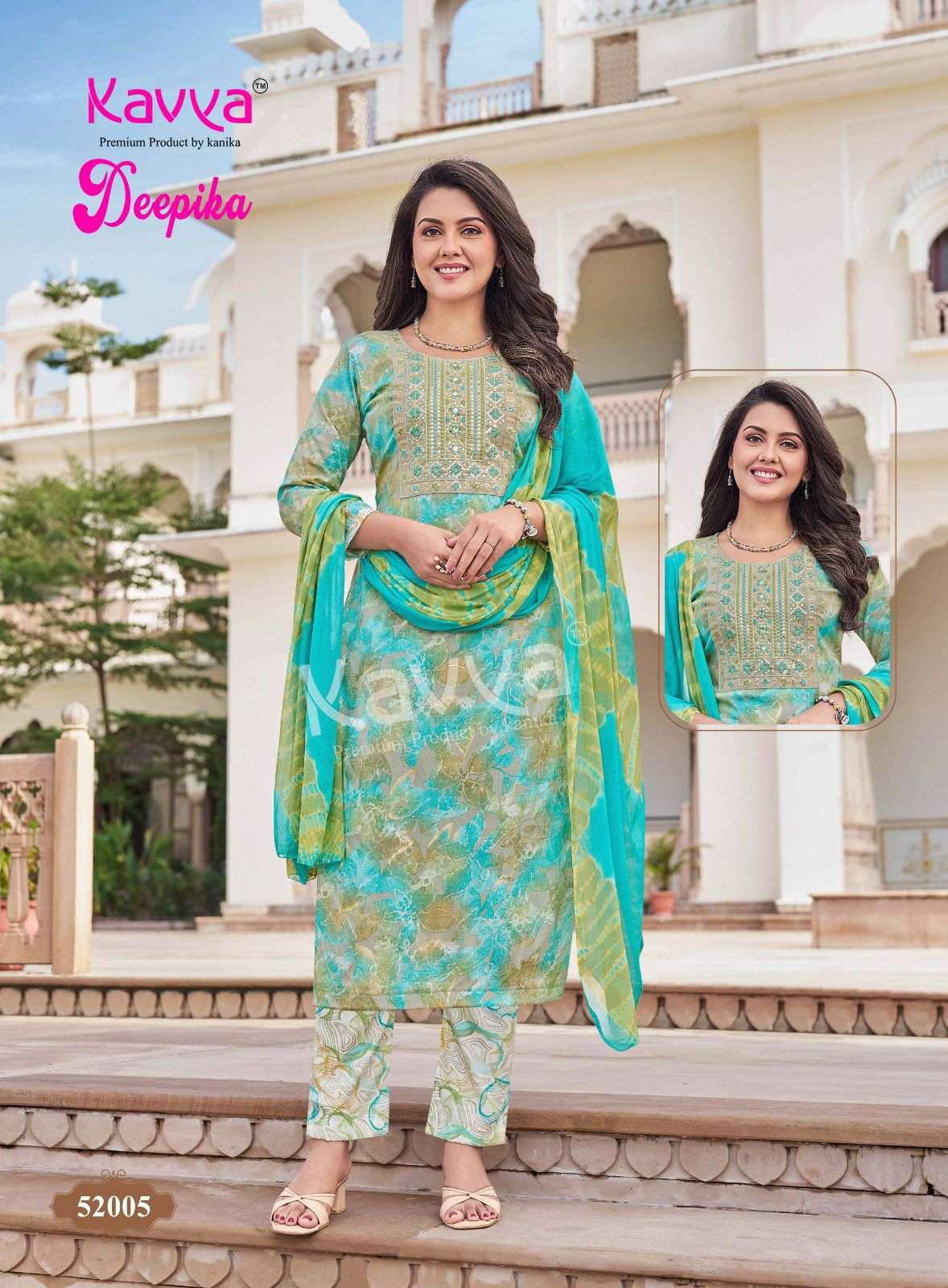 KAVYA DEEPIKA VOL 52 STRAIGHT CUT LADIES KURTI BOTTOM AND DUPATTA SET 