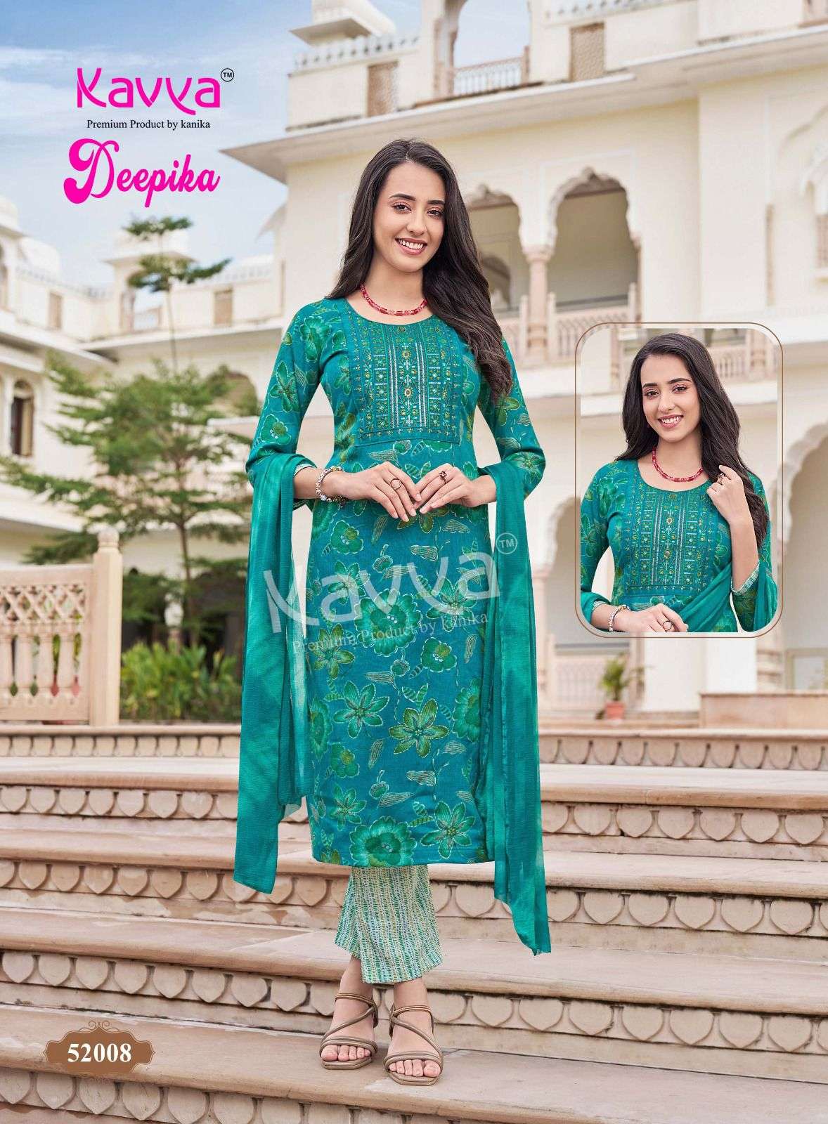 KAVYA DEEPIKA VOL 52 STRAIGHT CUT LADIES KURTI BOTTOM AND DUPATTA SET 