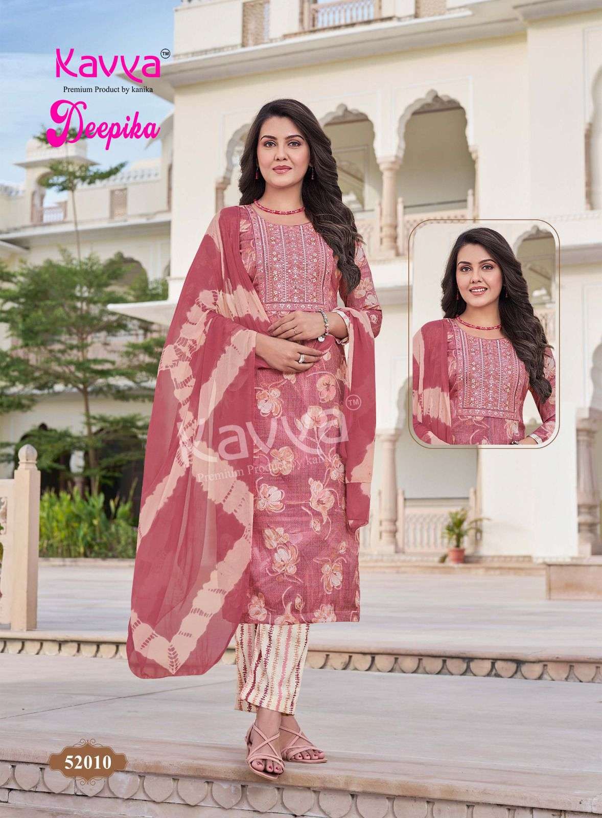 KAVYA DEEPIKA VOL 52 STRAIGHT CUT LADIES KURTI BOTTOM AND DUPATTA SET 