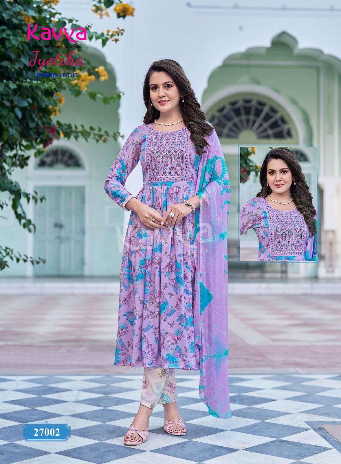 KAVYA JYOTIKA VOL 2 UMBRELLA CUT STYLE LADIES KURTI BOTTOM AND DUPATTA SET 
