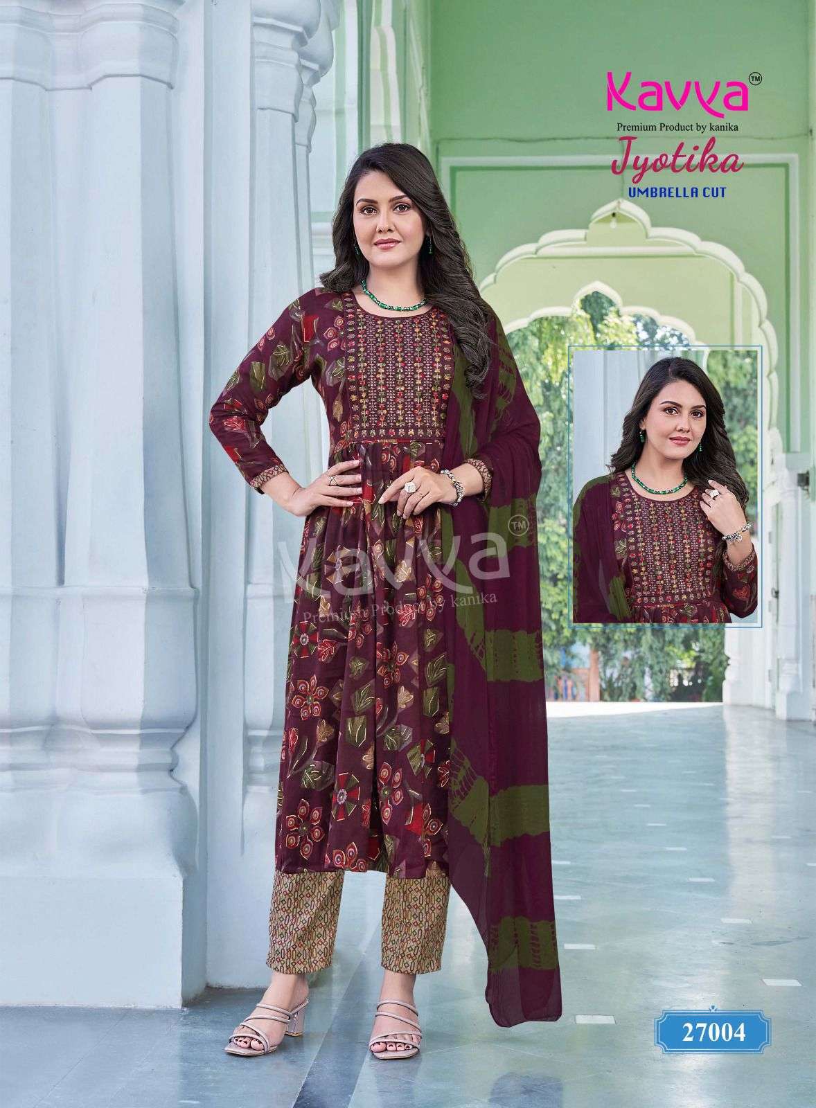 KAVYA JYOTIKA VOL 2 UMBRELLA CUT STYLE LADIES KURTI BOTTOM AND DUPATTA SET 