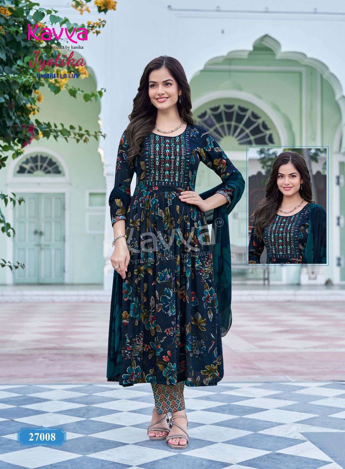 KAVYA JYOTIKA VOL 2 UMBRELLA CUT STYLE LADIES KURTI BOTTOM AND DUPATTA SET 
