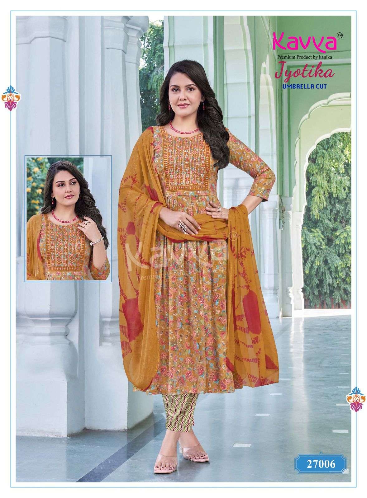 KAVYA JYOTIKA VOL 2 UMBRELLA CUT STYLE LADIES KURTI BOTTOM AND DUPATTA SET 