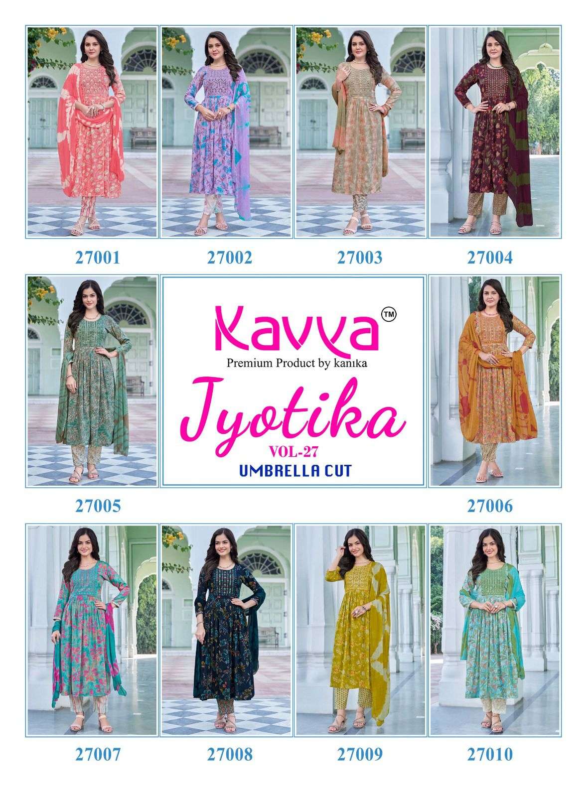 KAVYA JYOTIKA VOL 2 UMBRELLA CUT STYLE LADIES KURTI BOTTOM AND DUPATTA SET 