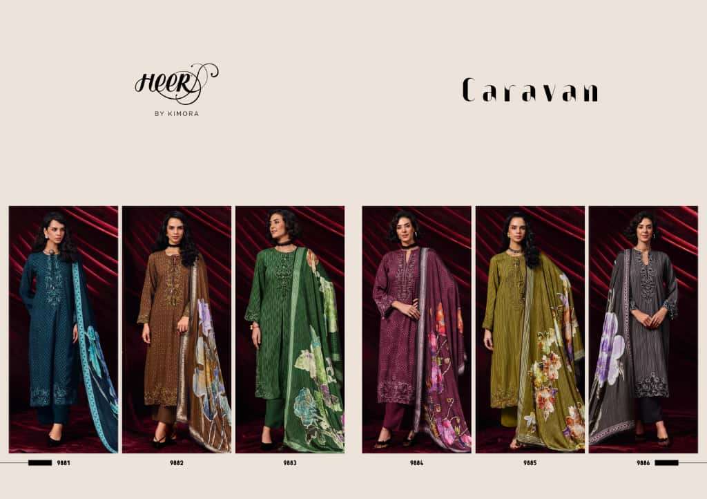 KIMORA HEER 232 CARAVAN MUSLIN DIGITAL PRINT WITH DESIGNER WORK HEAVY SUIT
