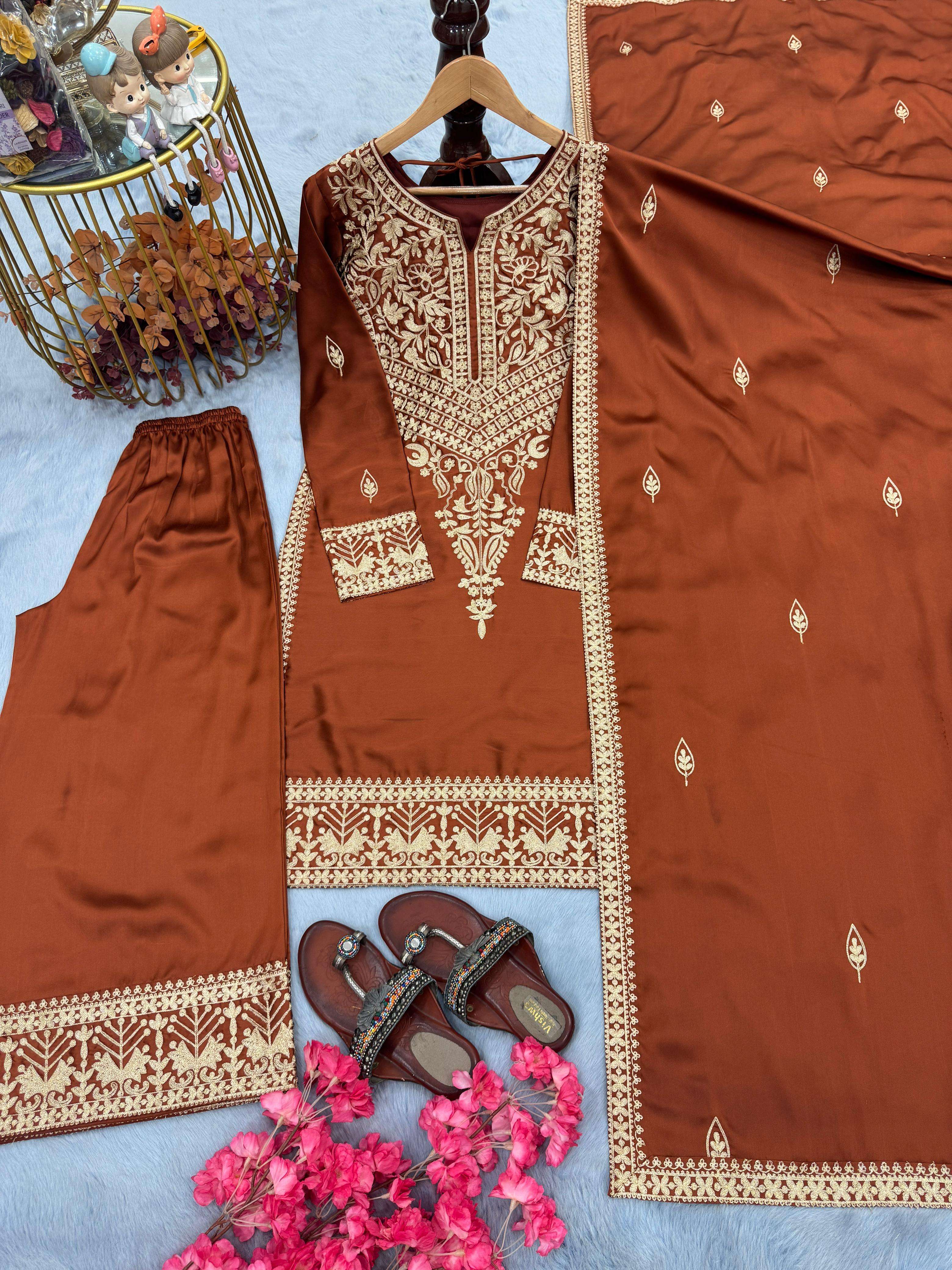 LADY LOOK 016 SILK WITH FANCY DESIGNER PAKISTANI STYLE SUIT