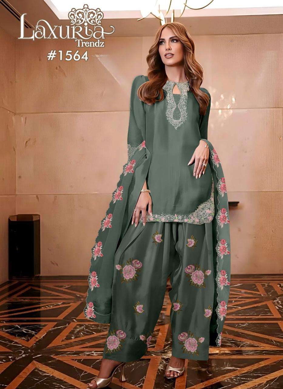 LAXURIA TRENDZ D NO 1564 SATIN DESIGNER PARTY WEAR PAKISTANI STYLE SUIT