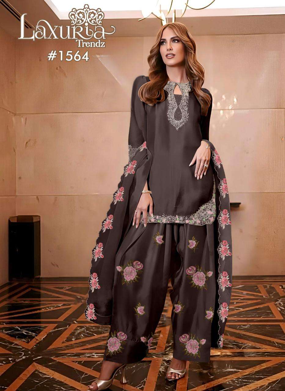 LAXURIA TRENDZ D NO 1564 SATIN DESIGNER PARTY WEAR PAKISTANI STYLE SUIT