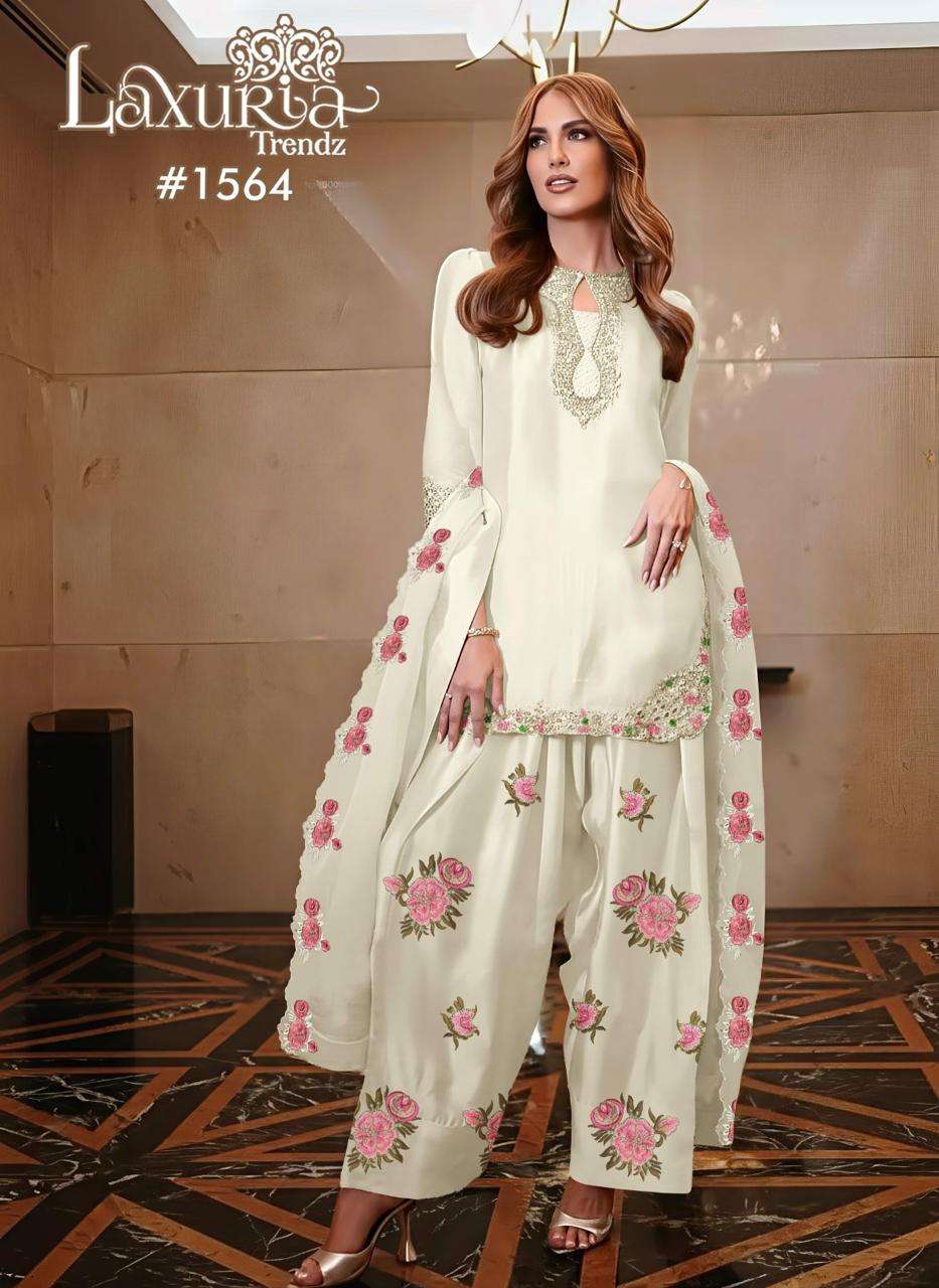 LAXURIA TRENDZ D NO 1564 SATIN DESIGNER PARTY WEAR PAKISTANI STYLE SUIT