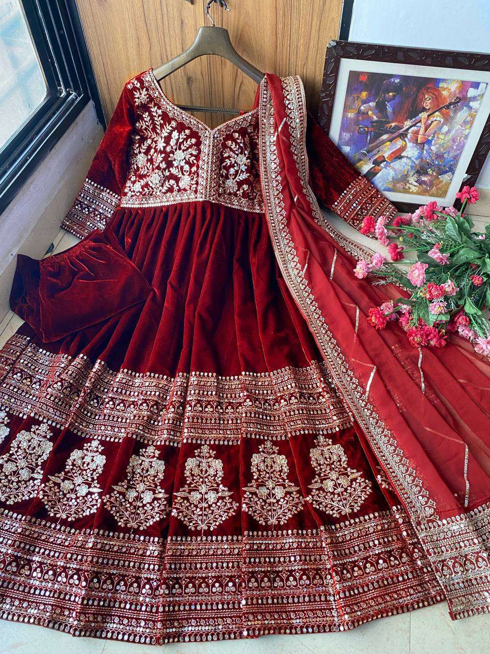 LC 1187 VELVET HEAVY DESIGNER EMBROIDERED ANARKALI GOWN SUIT