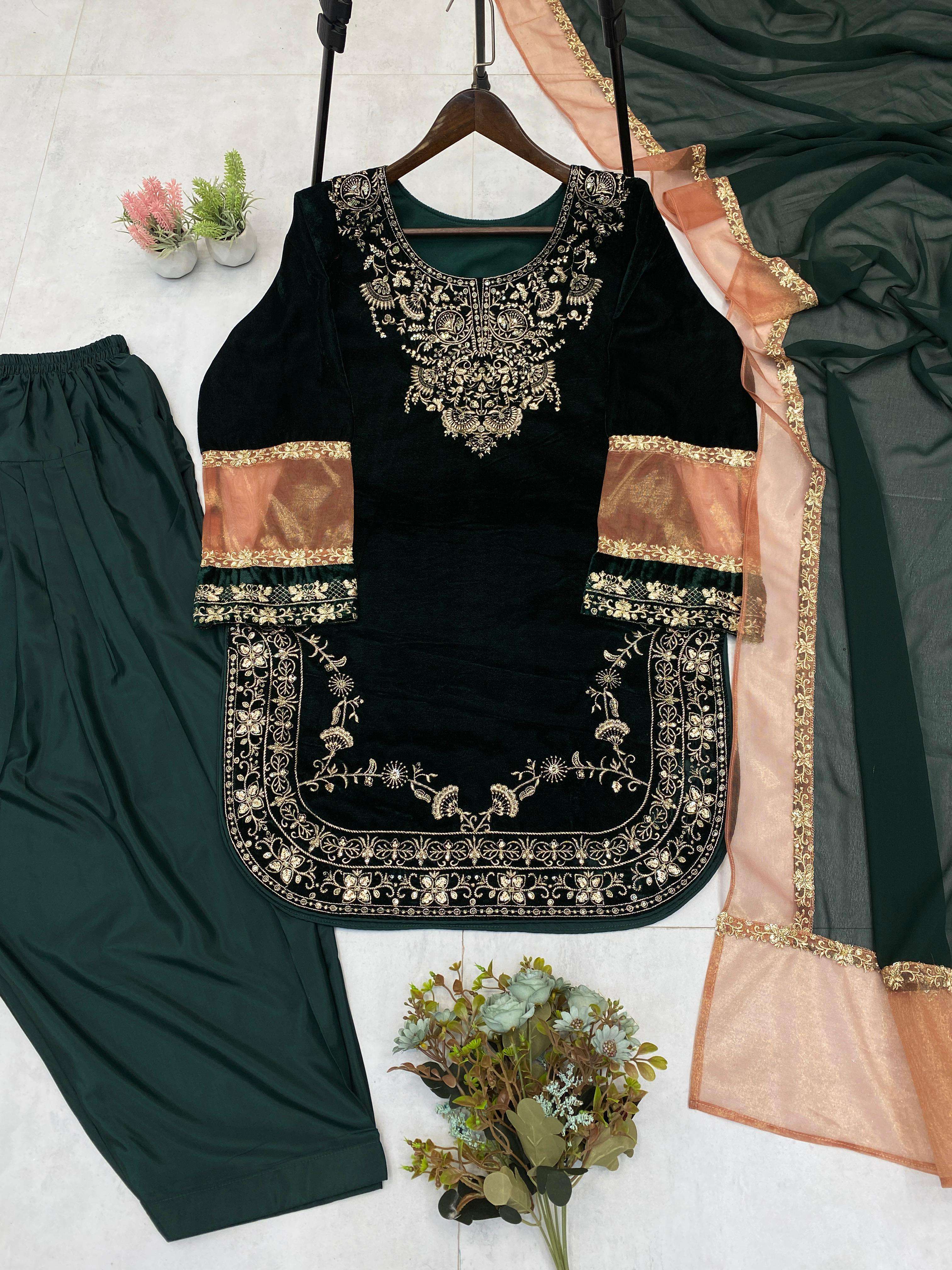 LG 2032 VELVET EMBROIDERY DESIGNER WINTER SEASON WEAR FESTIVE SUIT