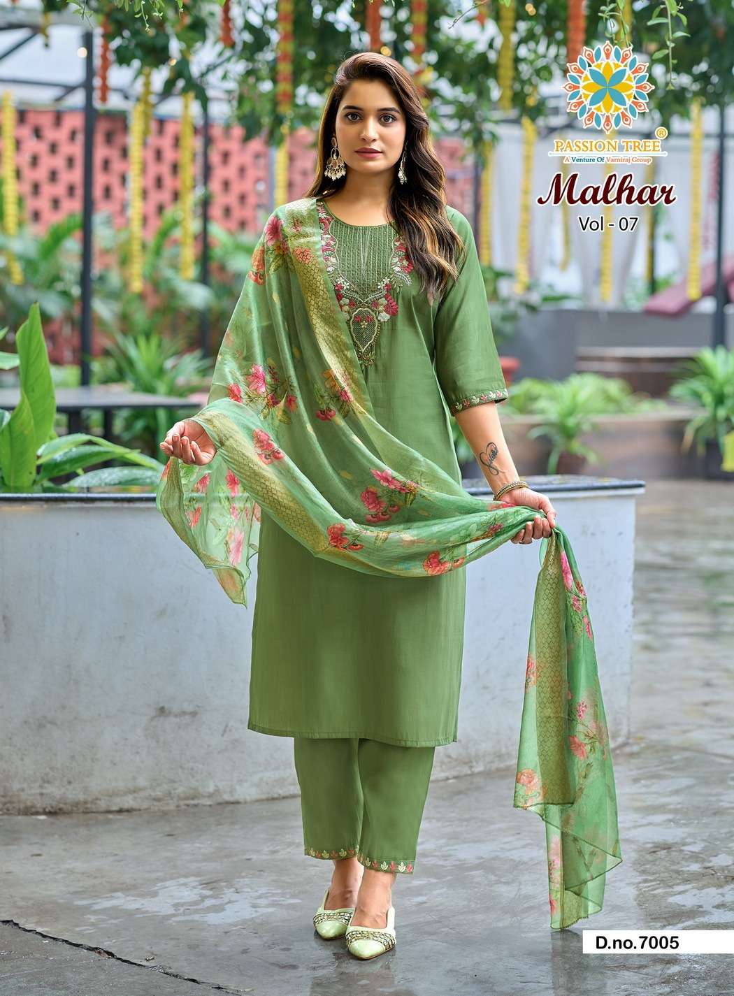 PASSION TREE MALHAR VOL 7 SILK FANCY WORKS LADIES KURTI BOTTOM AND DUPATTA SET 