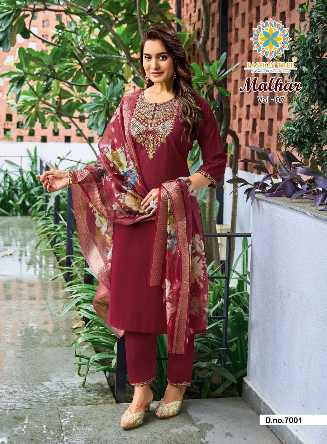 PASSION TREE MALHAR VOL 7 SILK FANCY WORKS LADIES KURTI BOTTOM AND DUPATTA SET 