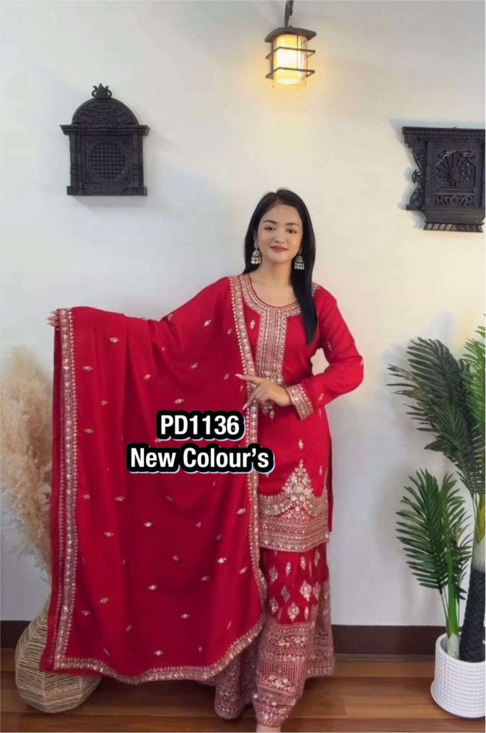 PD 1136 SILK HEAVY DESIGNER READYMADE TOP PLAZZO & DUPATTA COLLECTION