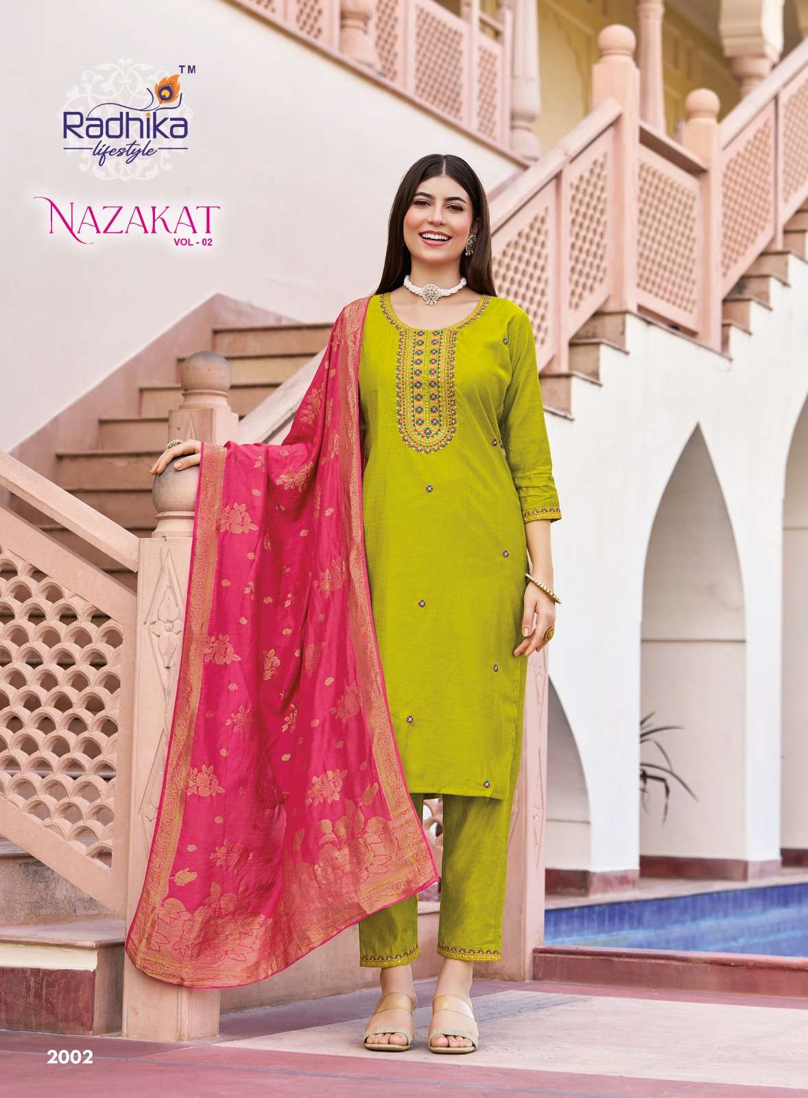 RADHIKA LIFESTYLE NAZAKAT VOL 2 FANCY WORK LADIES KURTI PANT WITH DUPATTA SET