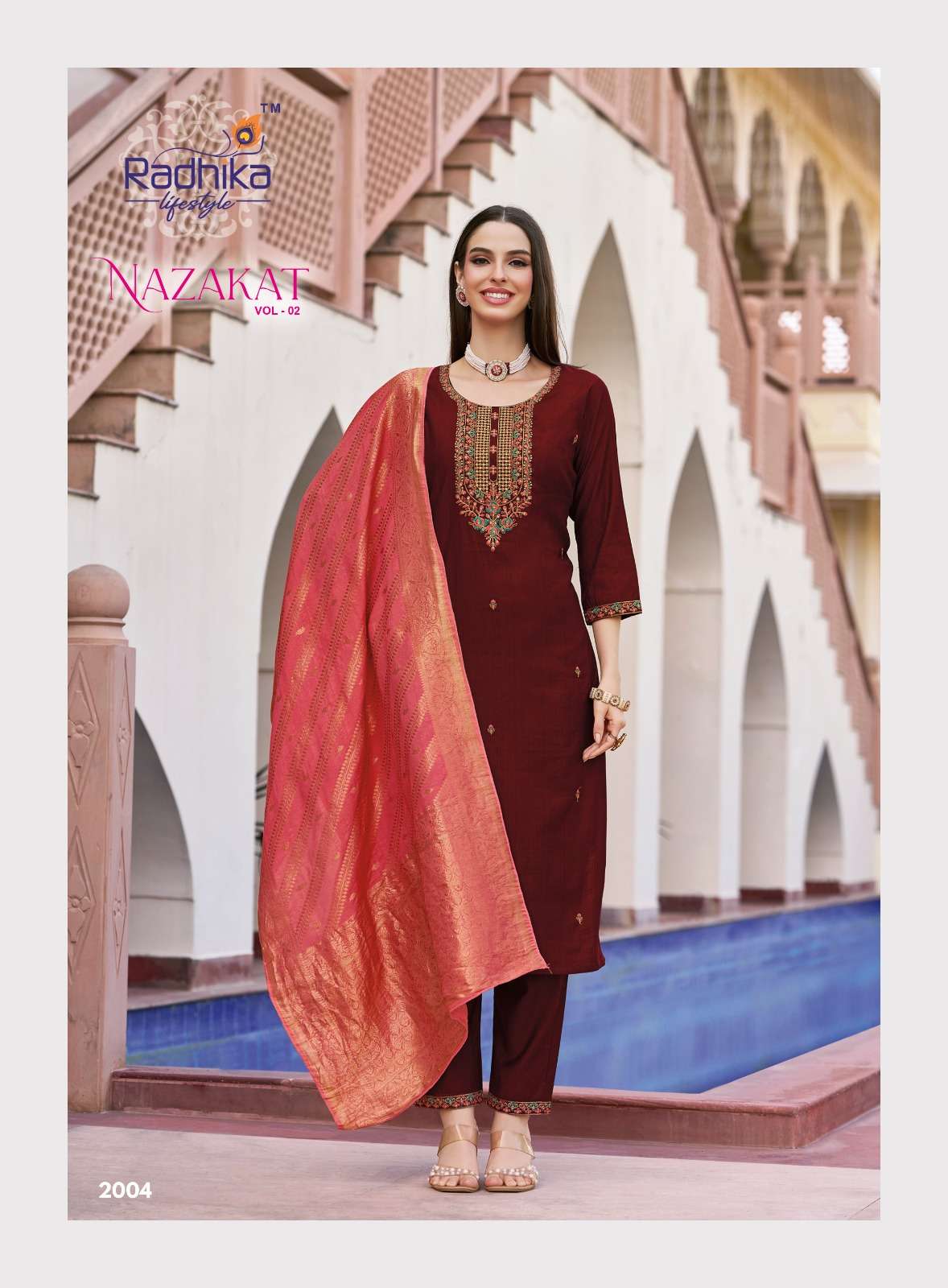RADHIKA LIFESTYLE NAZAKAT VOL 2 FANCY WORK LADIES KURTI PANT WITH DUPATTA SET