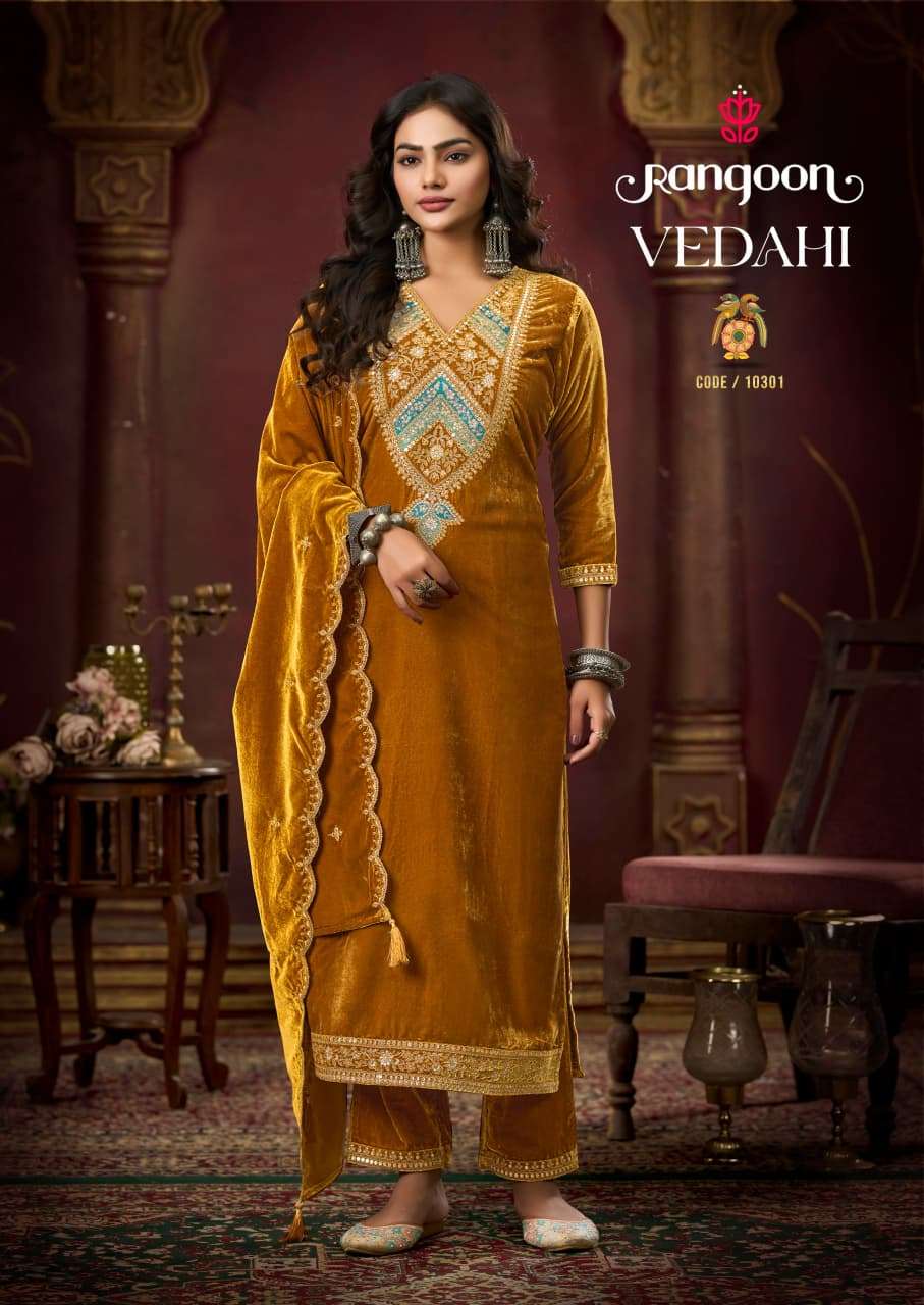 RANGOON VEDAHI VELVET DESIGNER WORK READY MADE LADIES SUIT