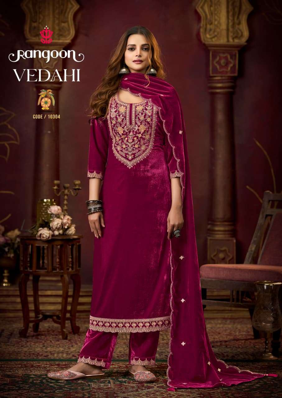 RANGOON VEDAHI VELVET DESIGNER WORK READY MADE LADIES SUIT