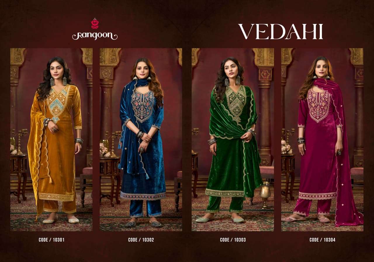 RANGOON VEDAHI VELVET DESIGNER WORK READY MADE LADIES SUIT