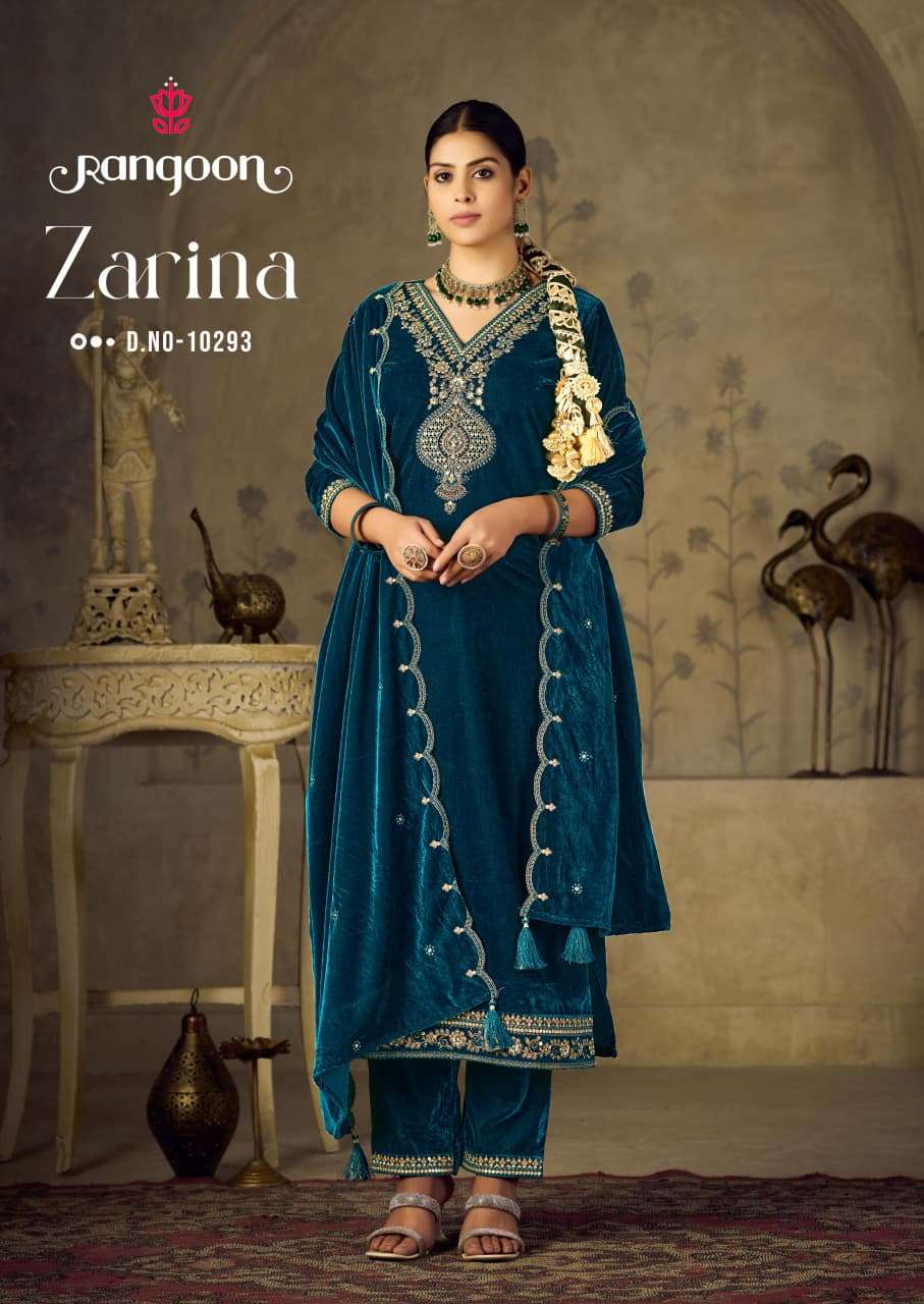 RANGOON ZARINA VELVET WITH HEAVY DESIGNER READY MADE FESTIVE WEAR SUIT