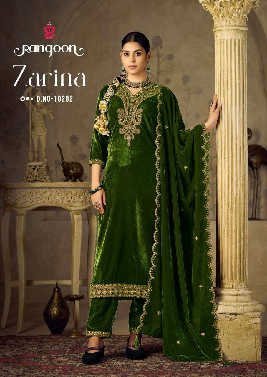 RANGOON ZARINA VELVET WITH HEAVY DESIGNER READY MADE FESTIVE WEAR SUIT