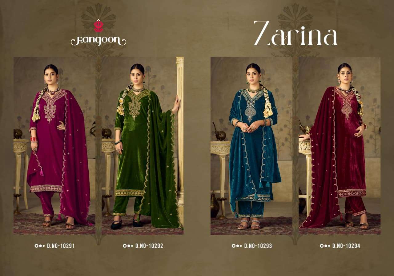 RANGOON ZARINA VELVET WITH HEAVY DESIGNER READY MADE FESTIVE WEAR SUIT