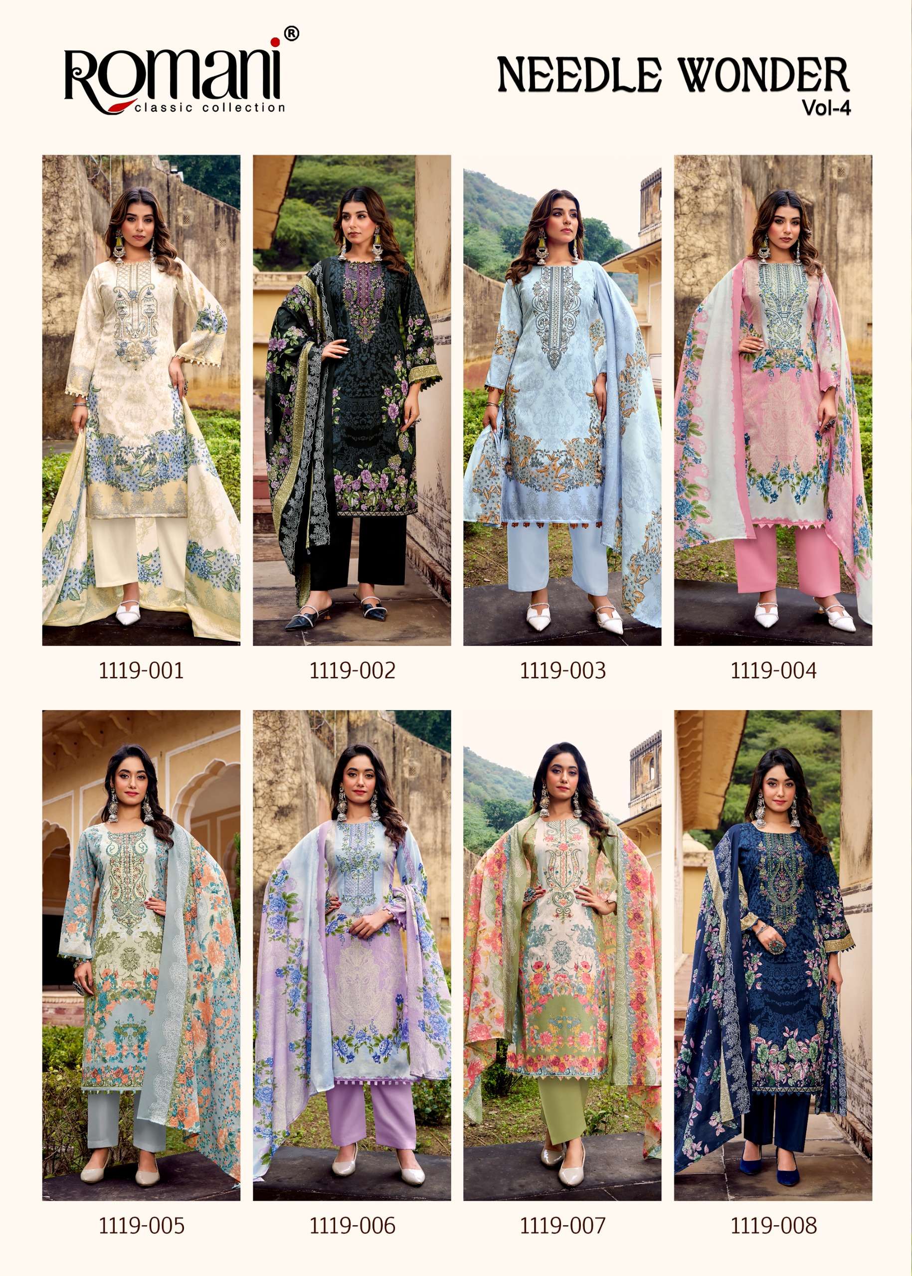 ROMANI NEEDLE WONDER VOL 4 COTTON DIGITAL PRINTS WITH WORK SUIT
