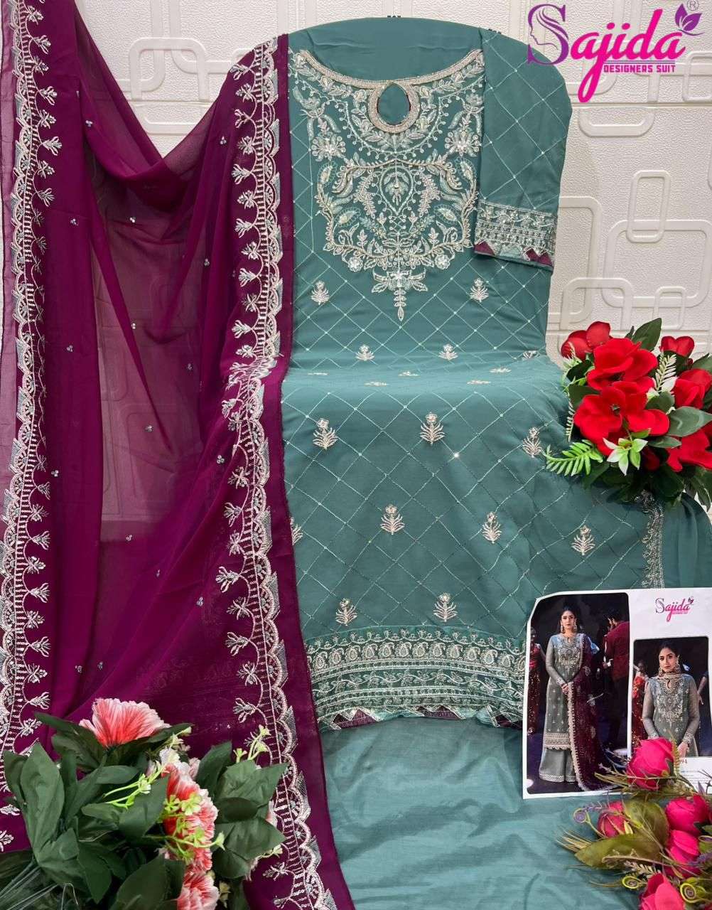SAJIDA DESIGNER DESIGN NO - 1094-1095-1096 GEORGETTE HEAVY EMBROIDERED KHATLI WORK PAKISTANI SUIT