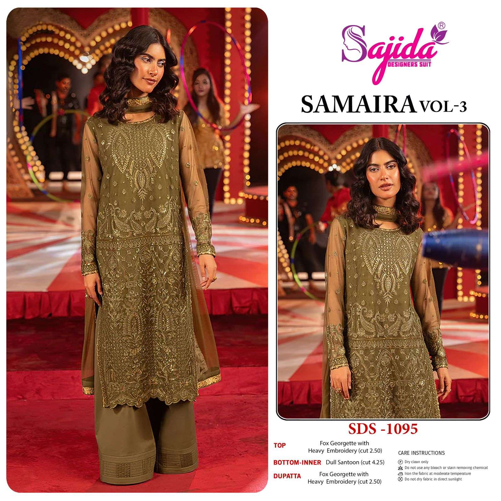 SAJIDA DESIGNER DESIGN NO - 1094-1095-1096 GEORGETTE HEAVY EMBROIDERED KHATLI WORK PAKISTANI SUIT