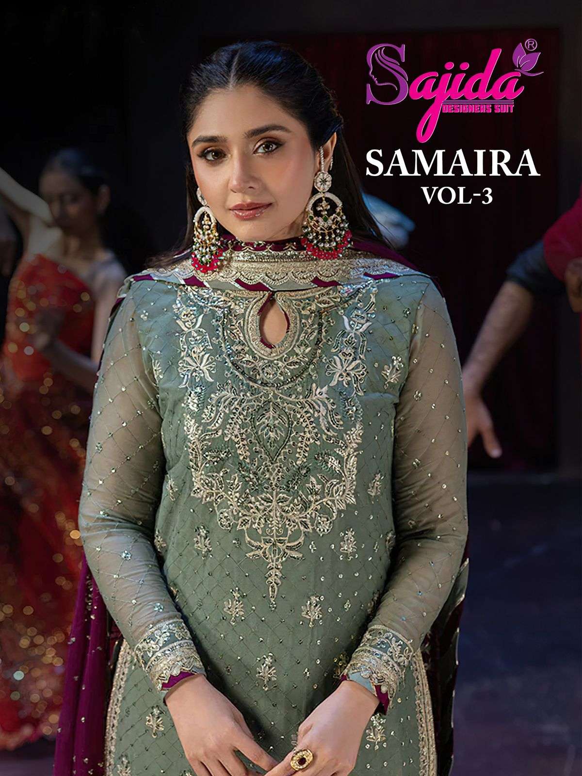 SAJIDA DESIGNER DESIGN NO - 1094-1095-1096 GEORGETTE HEAVY EMBROIDERED KHATLI WORK PAKISTANI SUIT