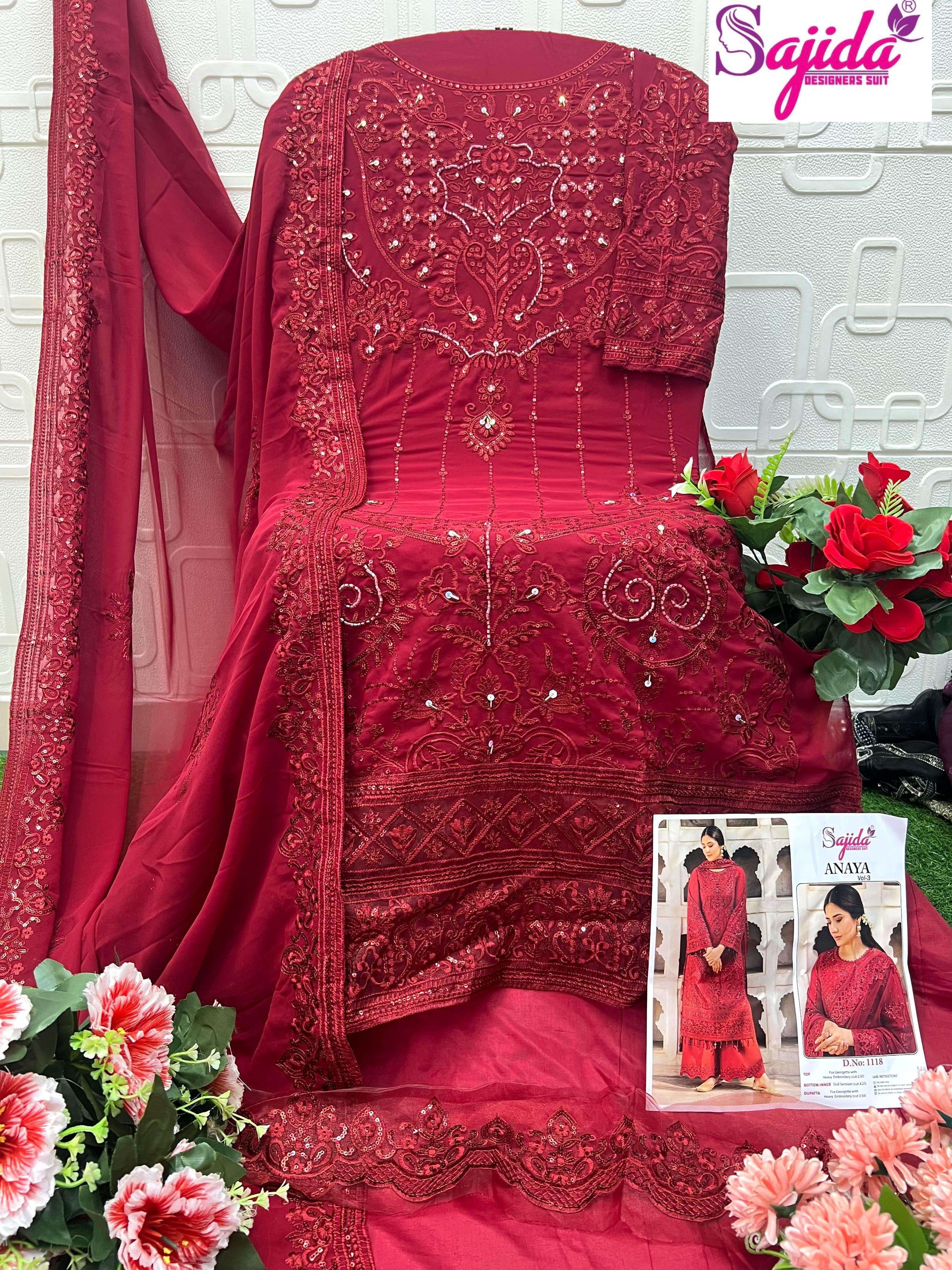 SAJIDA DESIGNER DESIGN NO - 1118 GEORGETTE HEAVY EMBROIDERED PAKISTANI SUIT