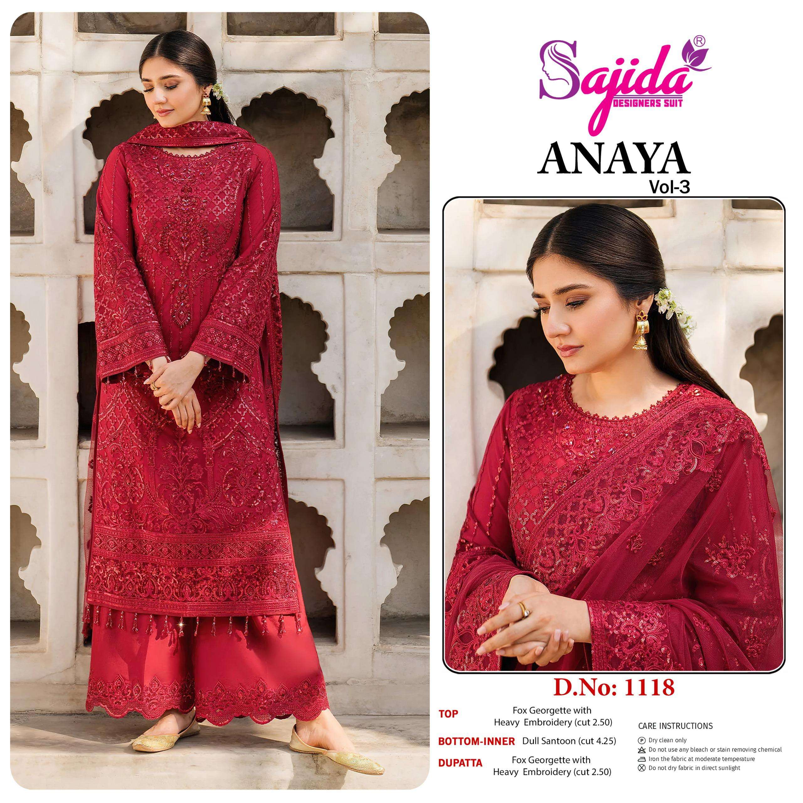 SAJIDA DESIGNER DESIGN NO - 1118 GEORGETTE HEAVY EMBROIDERED PAKISTANI SUIT