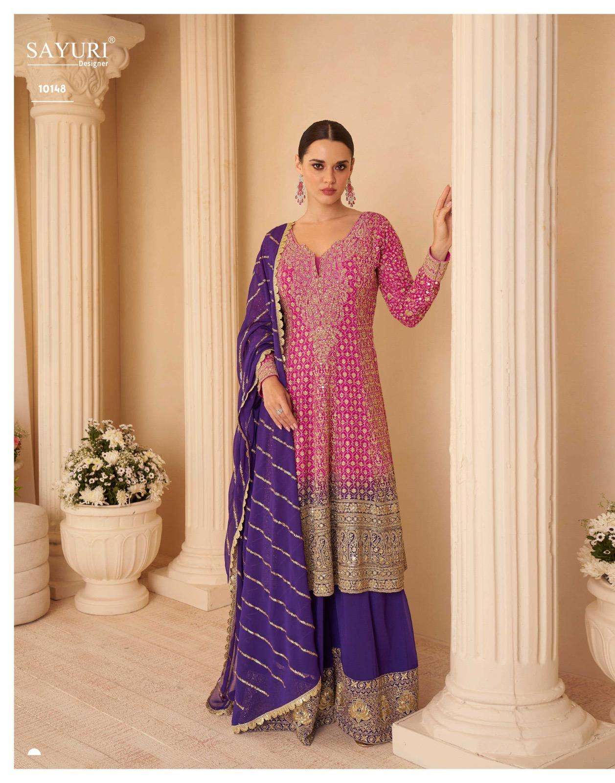 SAYURI DESIGNER SANDHYA  GEROGETTE HEAVY DESIGNER WEDDING WEAR SUIT
