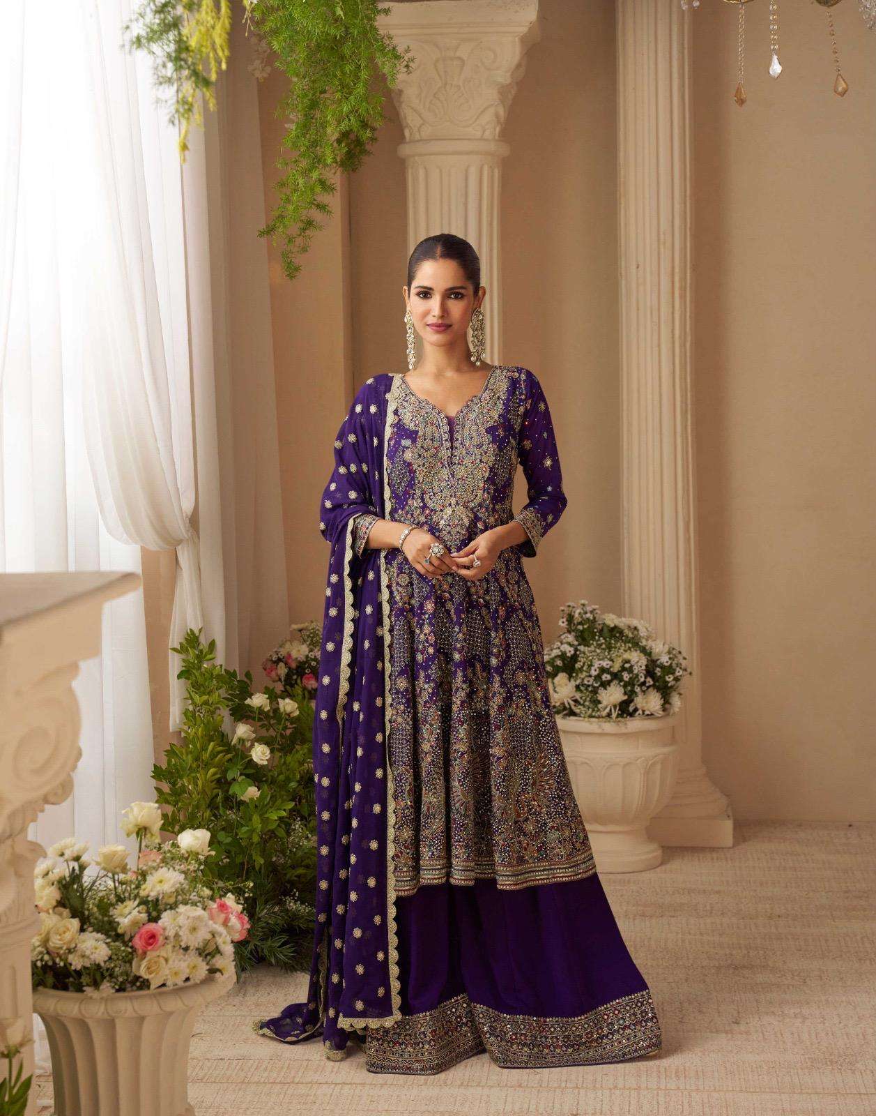 SAYURI DESIGNER SANDHYA  GEROGETTE HEAVY DESIGNER WEDDING WEAR SUIT