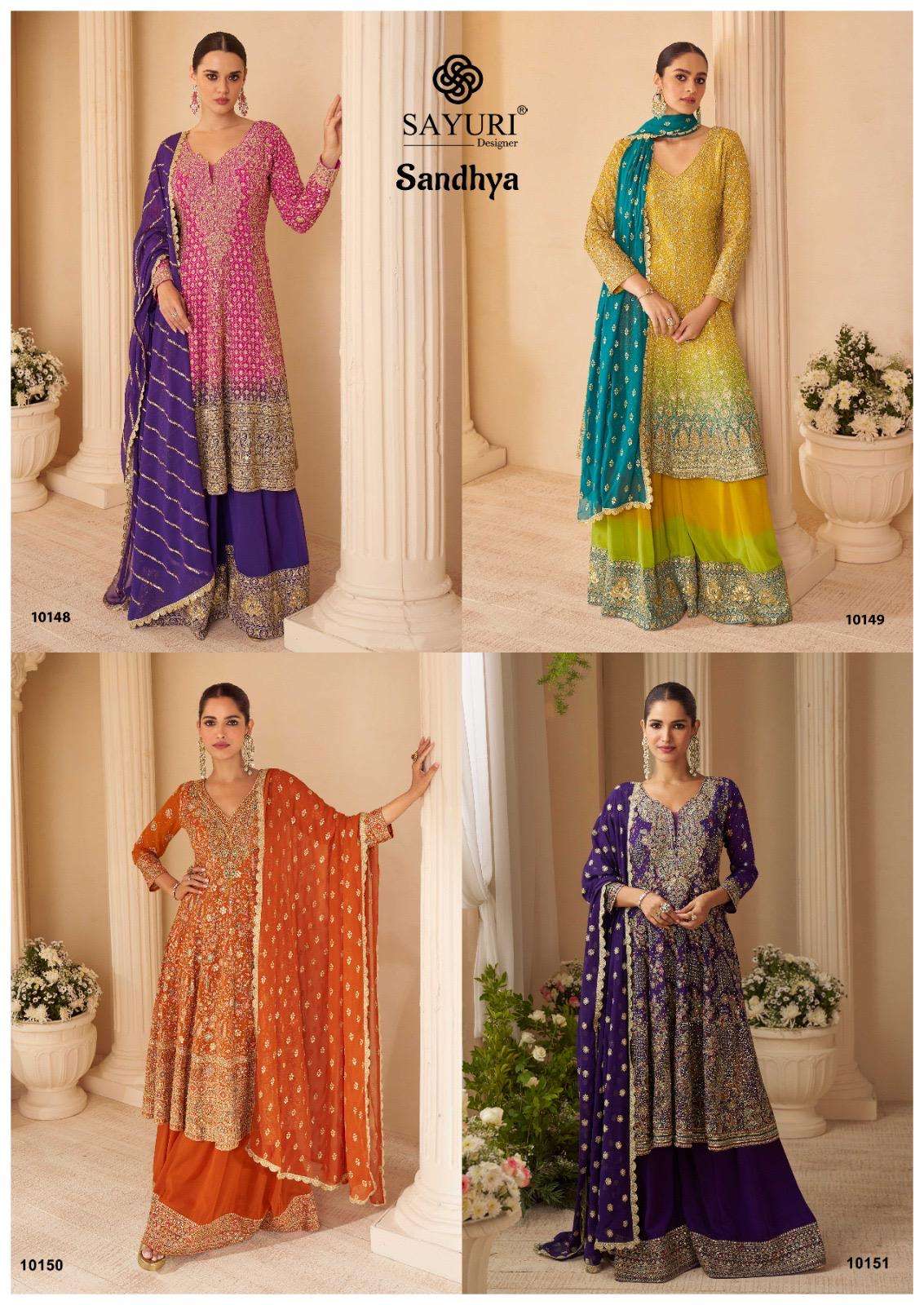 SAYURI DESIGNER SANDHYA  GEROGETTE HEAVY DESIGNER WEDDING WEAR SUIT