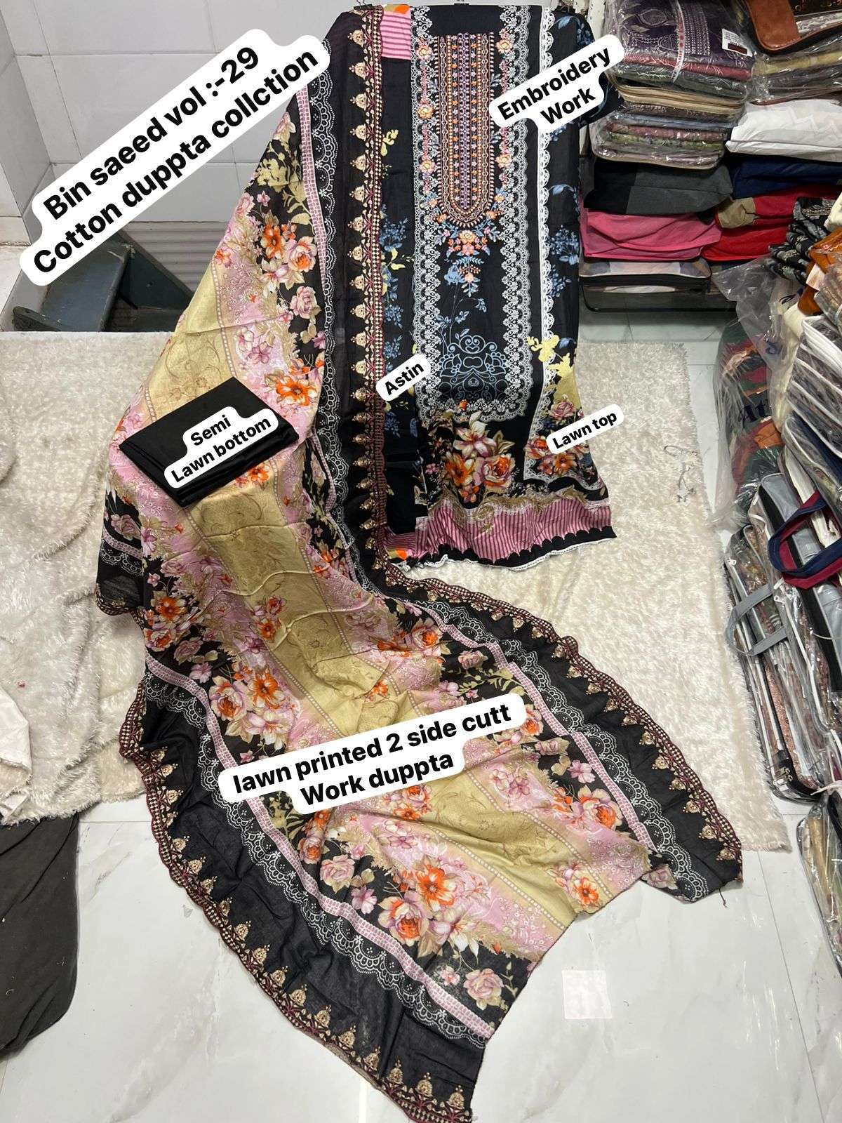 SF BIN SAEED VOL 29 LAWN COTTON DIGITAL PRINT WITH FANCY WORK SALWAR KAMEEZ 