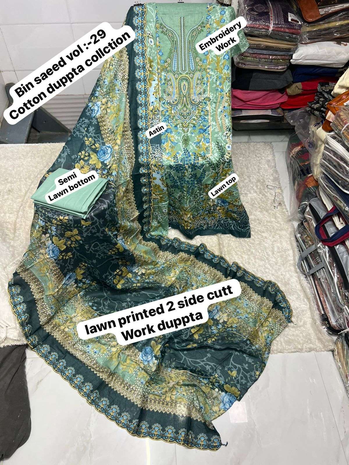 SF BIN SAEED VOL 29 LAWN COTTON DIGITAL PRINT WITH FANCY WORK SALWAR KAMEEZ 