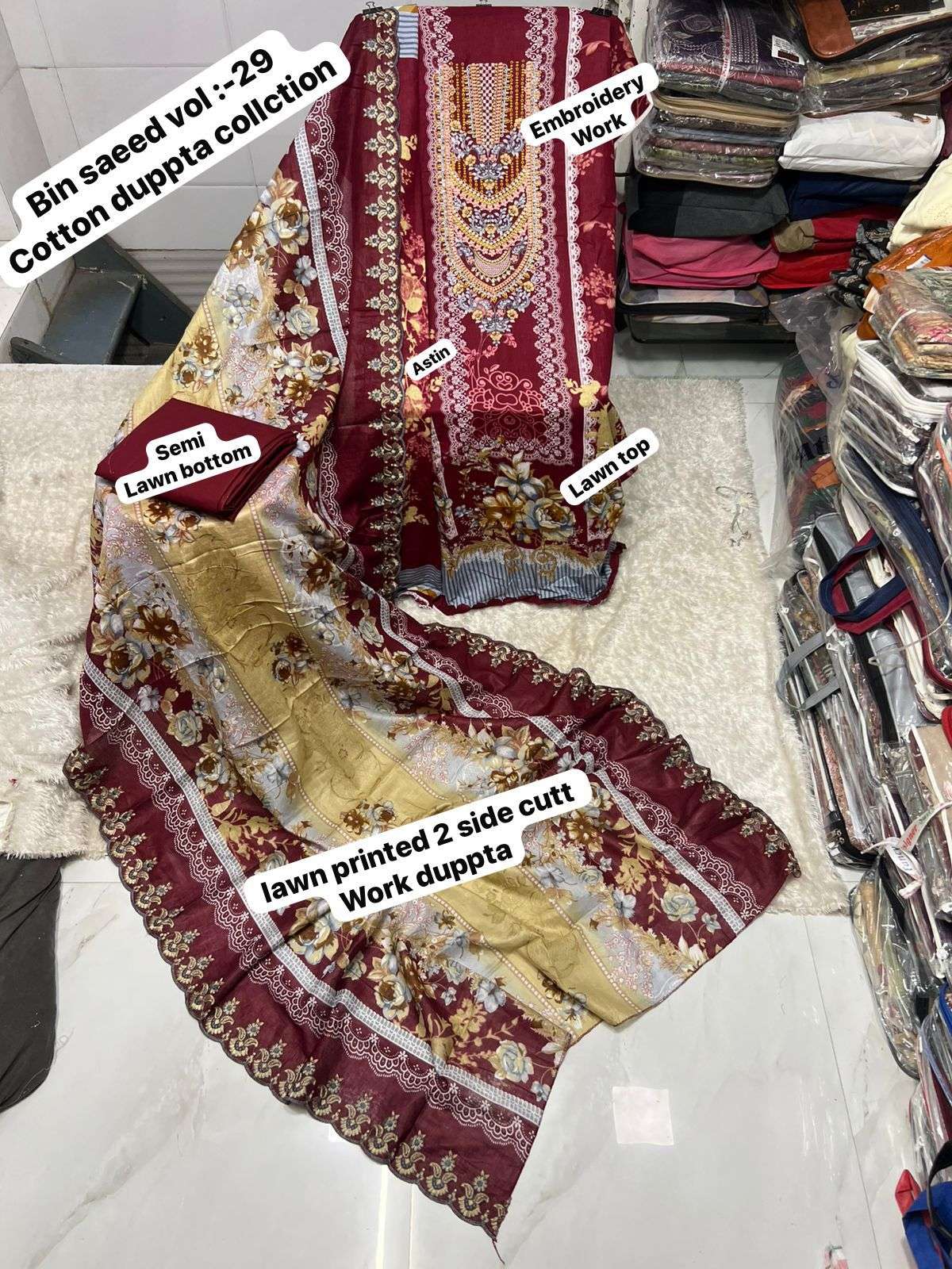 SF BIN SAEED VOL 29 LAWN COTTON DIGITAL PRINT WITH FANCY WORK SALWAR KAMEEZ 