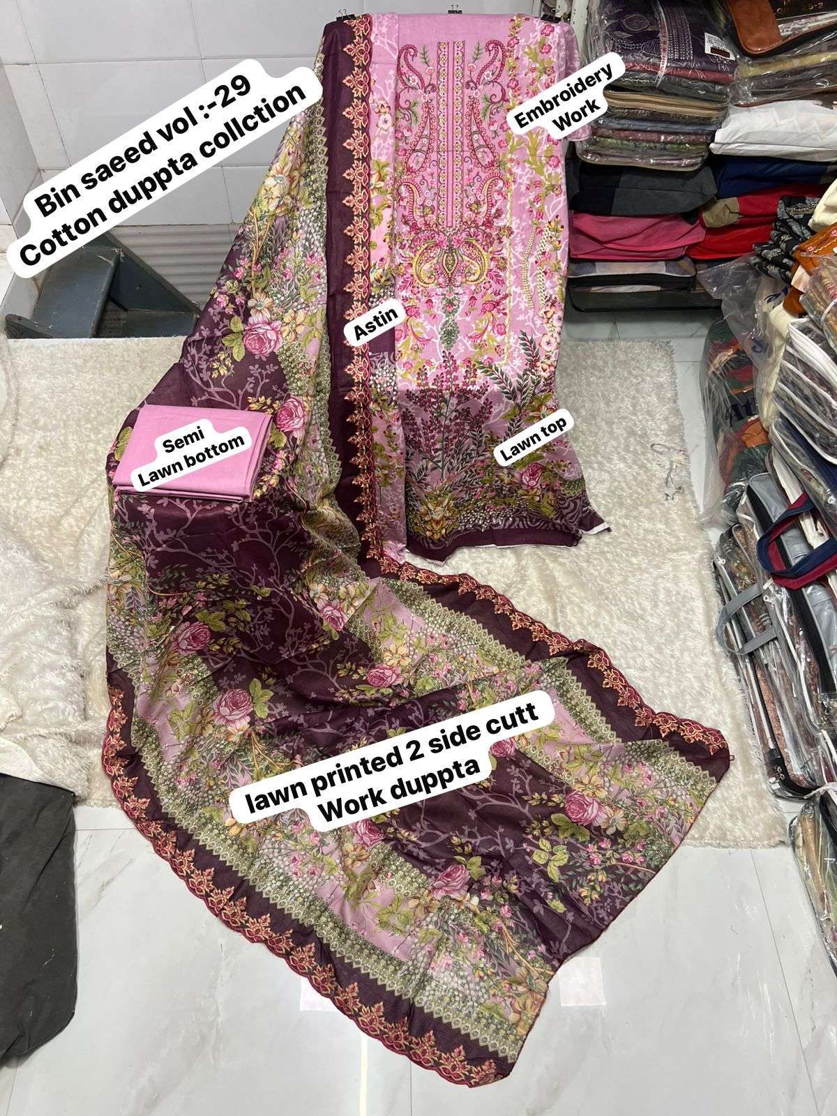 SF BIN SAEED VOL 29 LAWN COTTON DIGITAL PRINT WITH FANCY WORK SALWAR KAMEEZ 