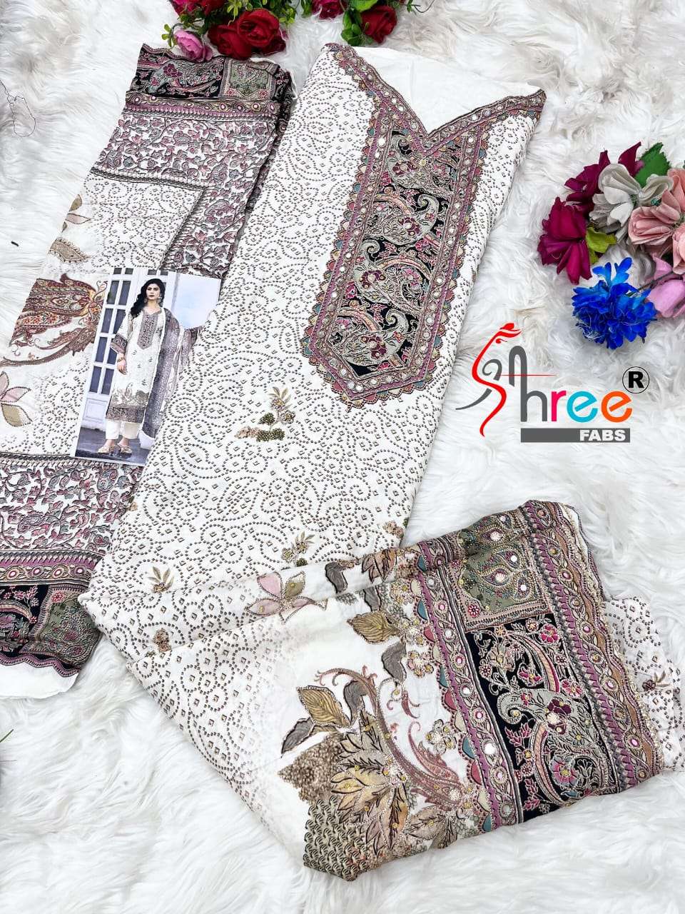 SHREE FAB DESIGN NO - KT 296 PURE VISCOSE MUSLIN DIGITAL PRINT AARI HANDWORK PAKISTANI SUIT