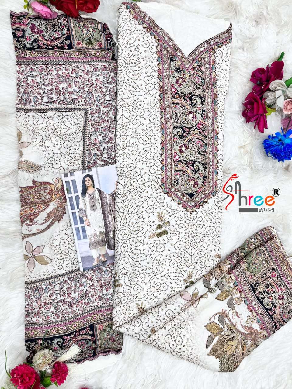 SHREE FAB DESIGN NO - KT 296 PURE VISCOSE MUSLIN DIGITAL PRINT AARI HANDWORK PAKISTANI SUIT