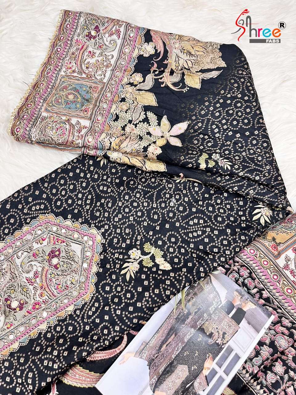 SHREE FAB DESIGN NO - KT 296 PURE VISCOSE MUSLIN DIGITAL PRINT AARI HANDWORK PAKISTANI SUIT
