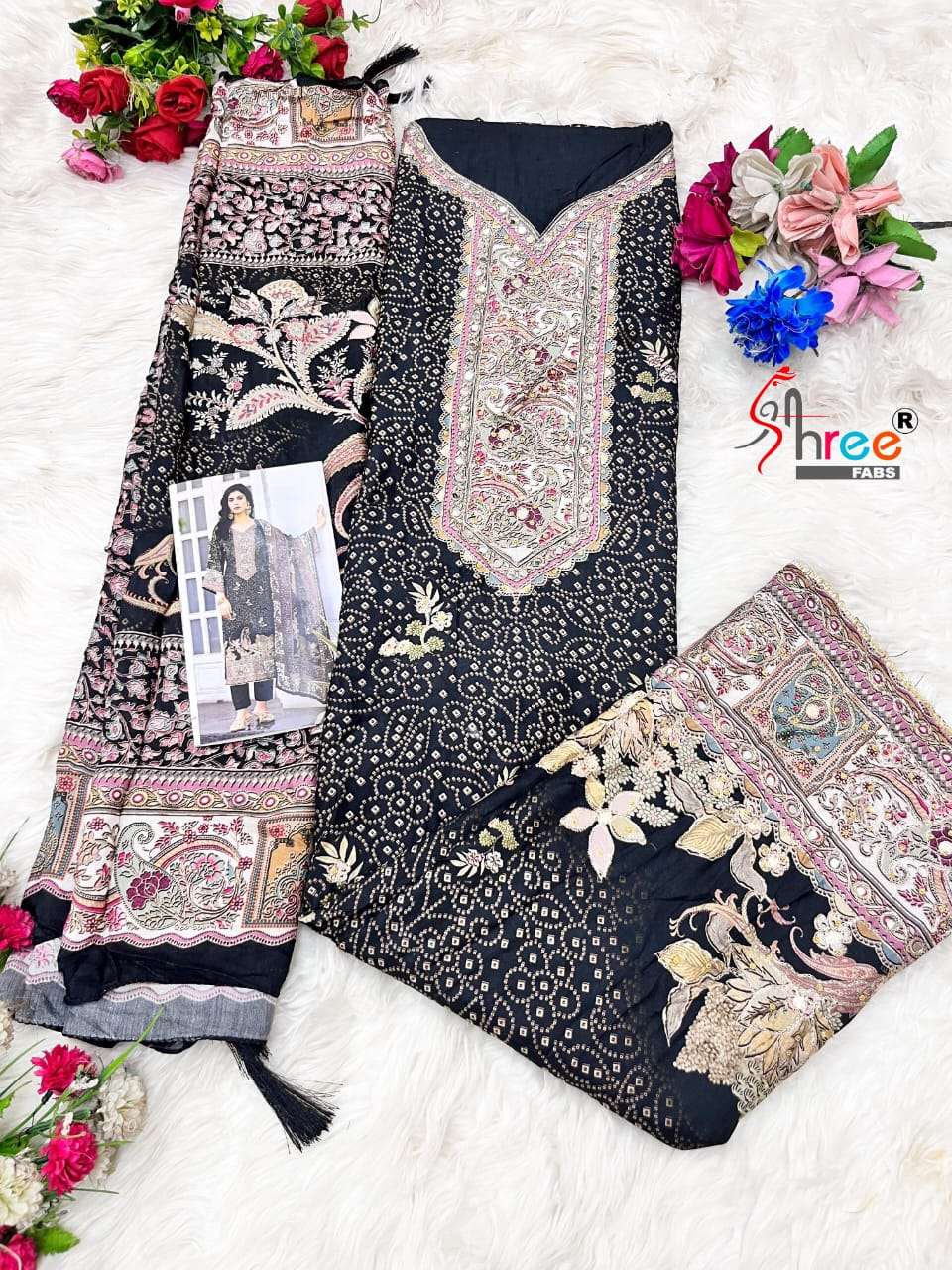 SHREE FAB DESIGN NO - KT 296 PURE VISCOSE MUSLIN DIGITAL PRINT AARI HANDWORK PAKISTANI SUIT