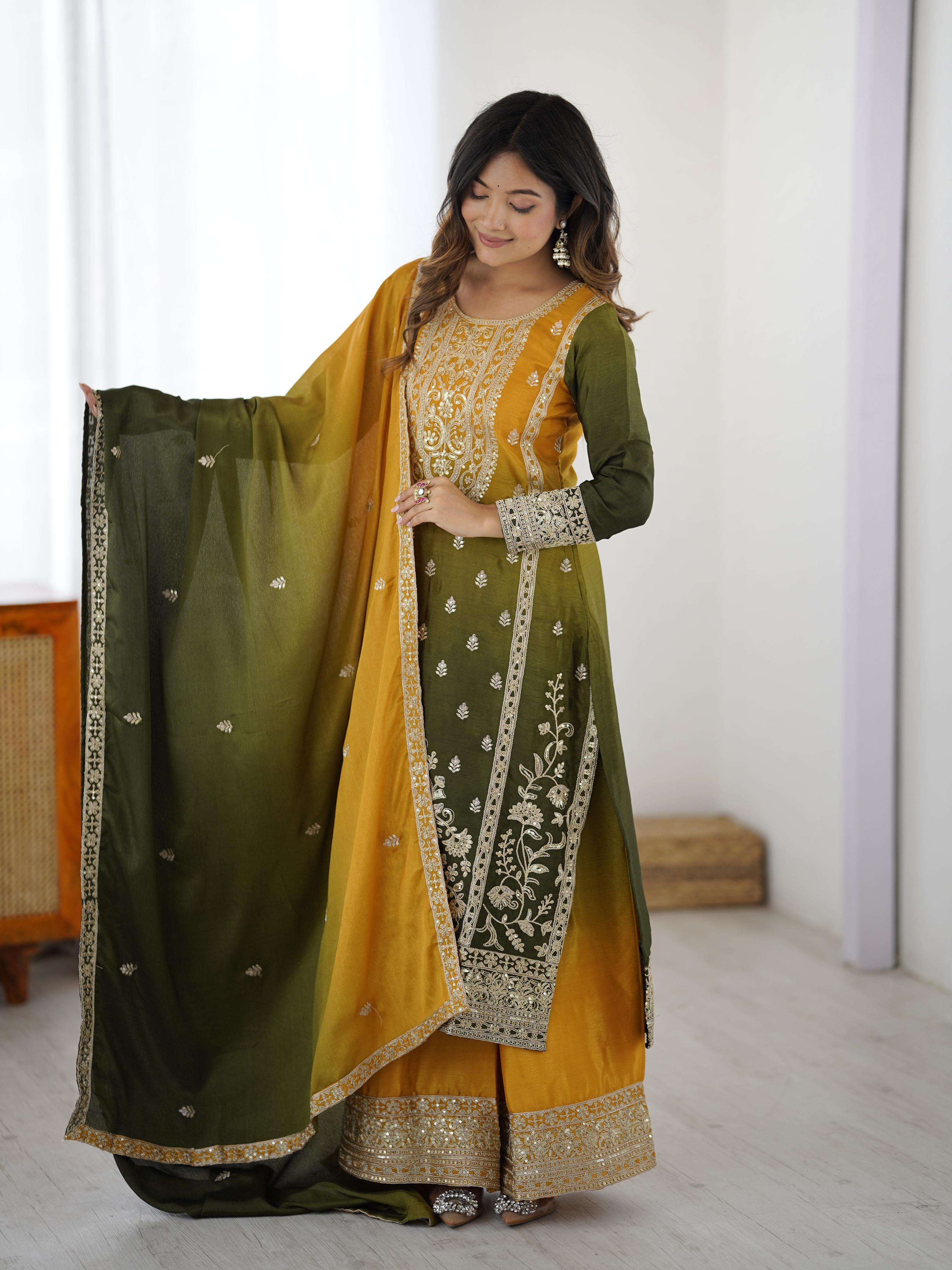 SP 36 SHADED SILK FABRIC FESTIVE WEAR READY MADE LADIES SUIT