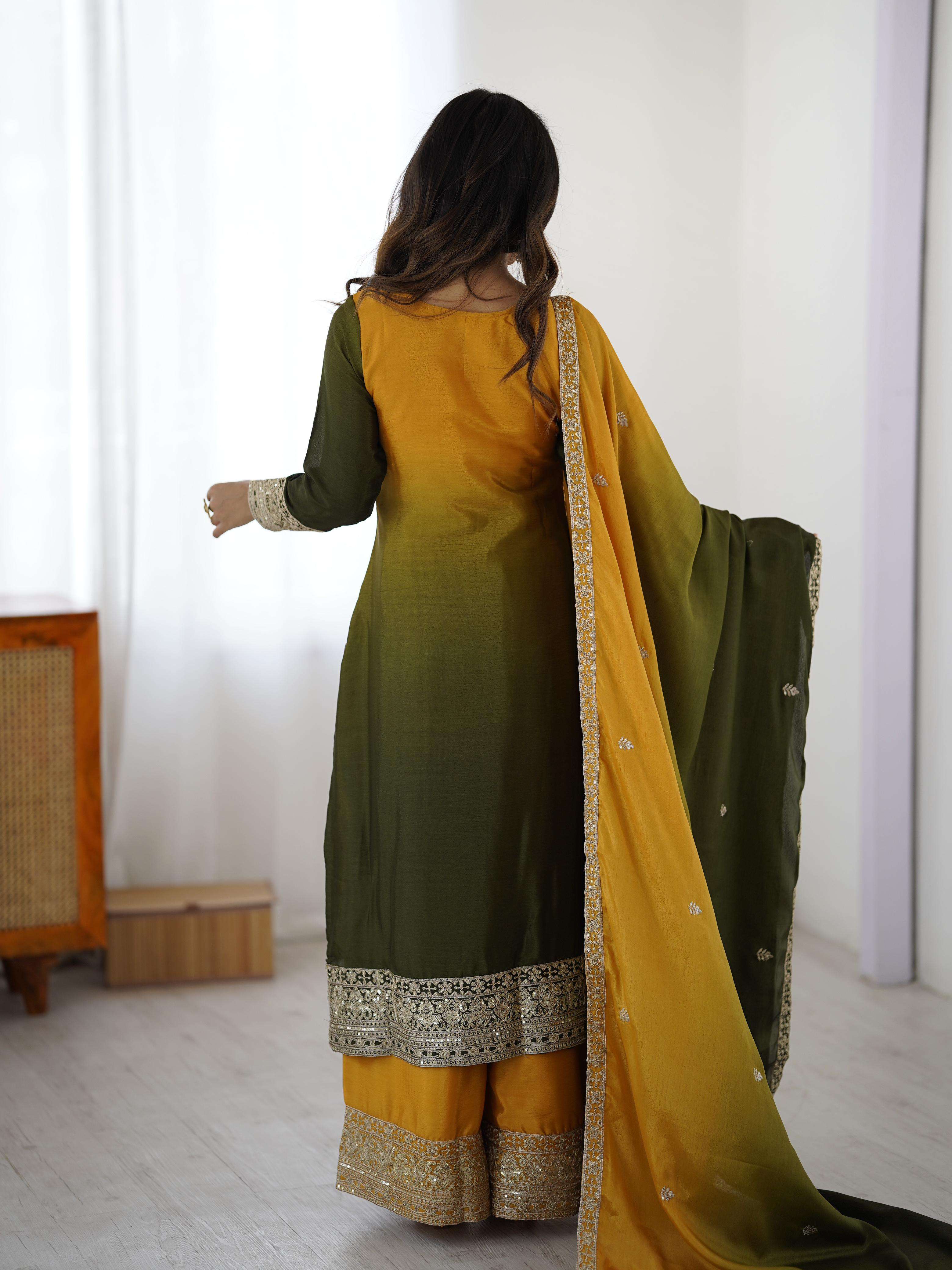 SP 36 SHADED SILK FABRIC FESTIVE WEAR READY MADE LADIES SUIT